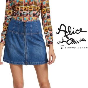 Alice + Olivia Paxton high rise blue denim zipper mini skirt, 31